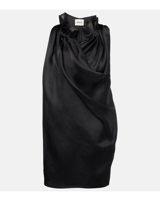 Khaite Black Meegan Draped Silk Top