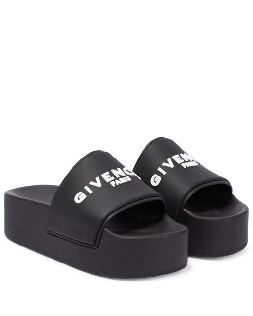 Givenchy Logo Platform Slides in Black | Lyst Canada