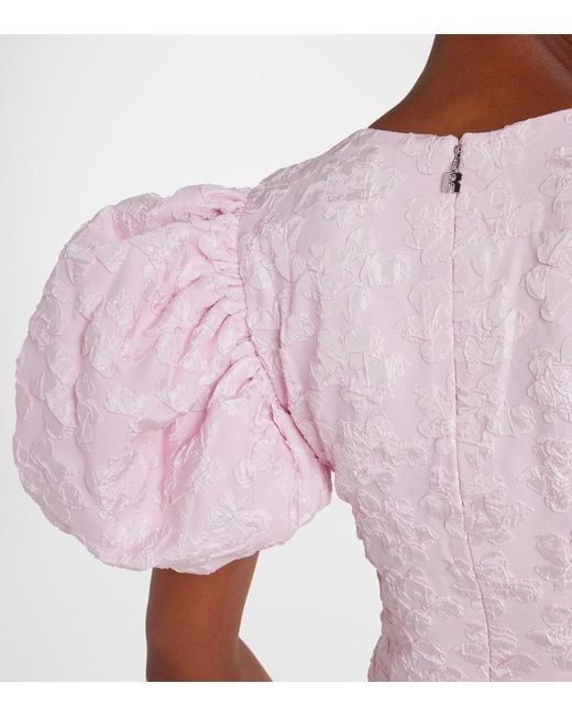 ROTATE BIRGER CHRISTENSEN Pink Jacquard Midi Puffy Dress