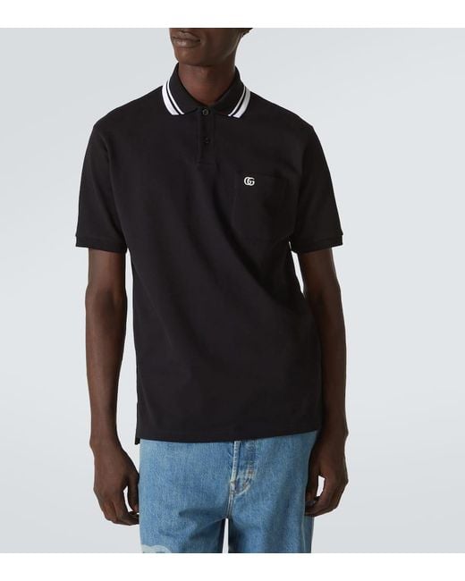 Gucci Poloshirt Aus Stretch-Baumwolle Mit Stickerei, Grösse in Black für Herren