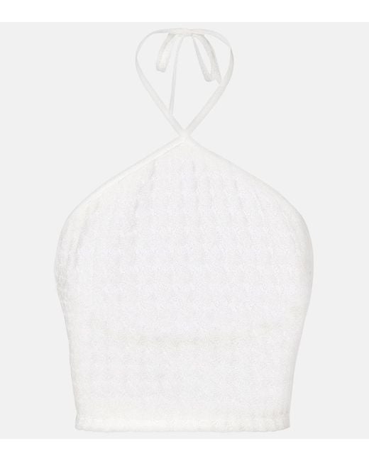 Missoni White Open-Knit Halterneck Lame Crop Top