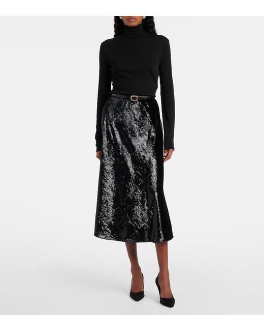Polo Ralph Lauren Black Lame Satin Midi Skirt