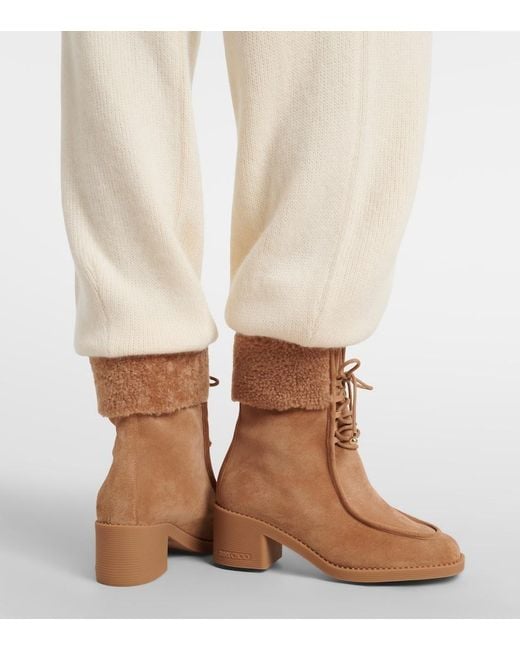 Jimmy Choo Brown Hali Shearling-Trimmed Suede Ankle Boots