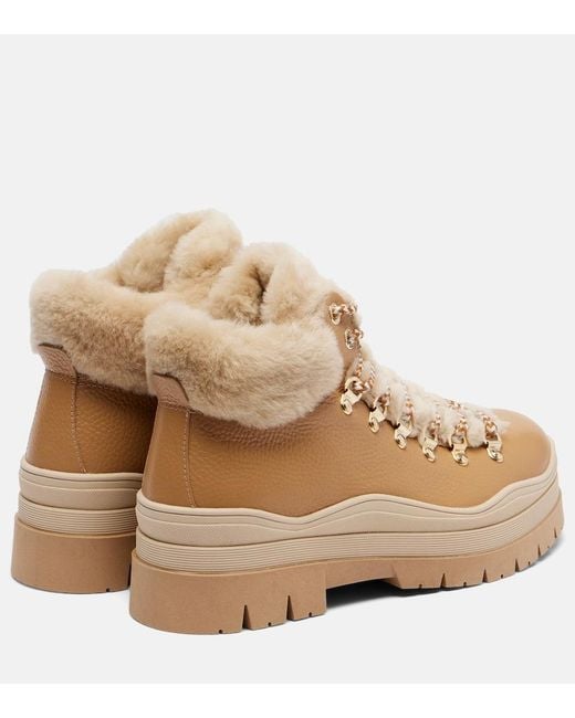 Bogner Natural Arosa Leather And Shearling Ankle Boots