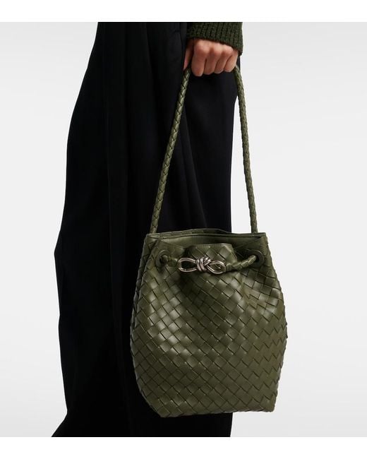 Bottega Veneta Green Andiamo Intrecciato Small Leather Bucket Bag