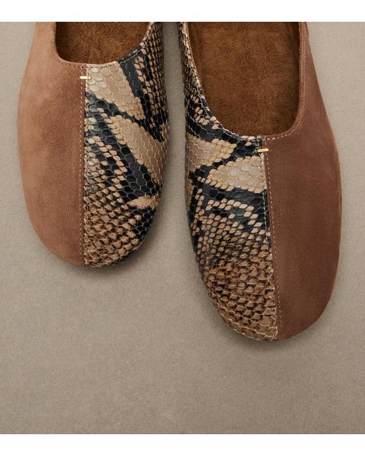Khaite Brown Jane Snake-Effect Leather And Suede Ballet Flats