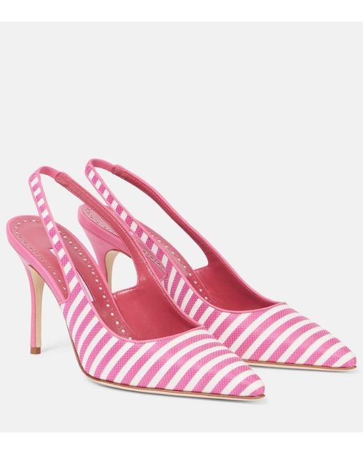 Manolo Blahnik Pink Allurafia 90 Striped Slingback Pumps