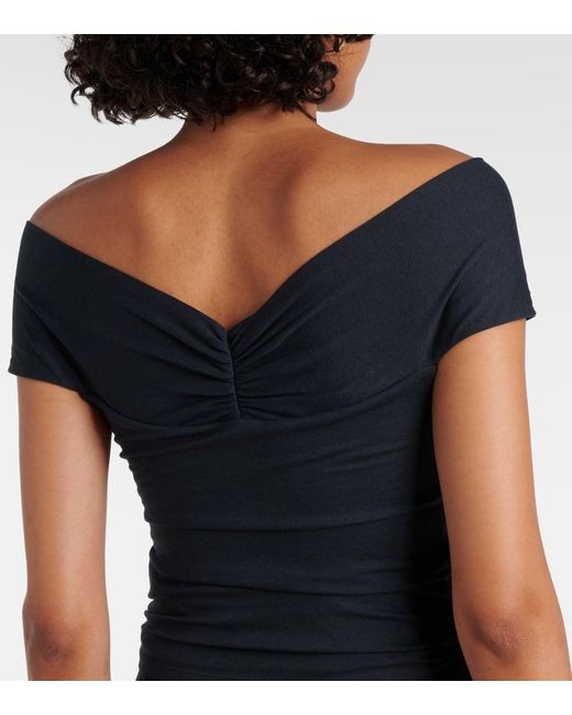 Dorothee Schumacher Blue Soft Drape Off-Shoulder Midi Dress