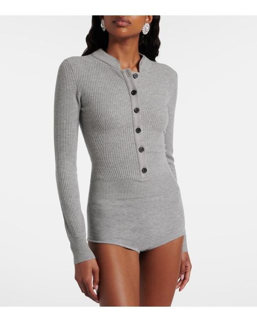 Self-Portrait Gray Ribbed-Knit Romper
