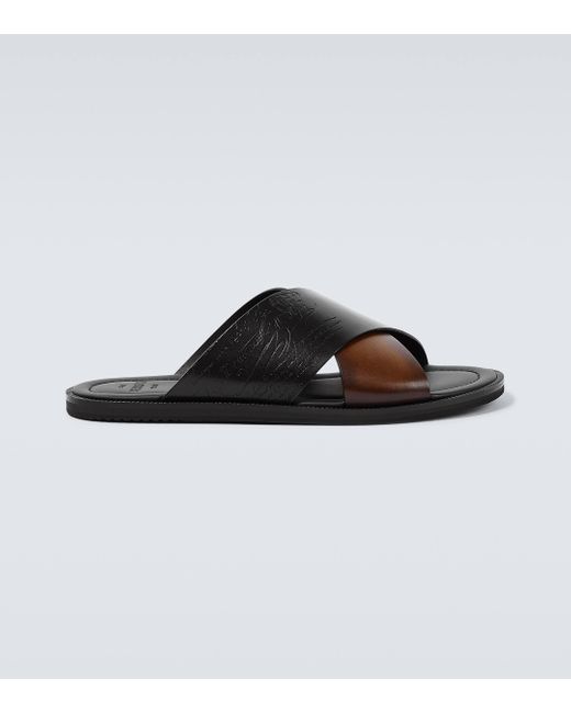 Berluti Brown Sifnos Scritto Leather Sandals for men