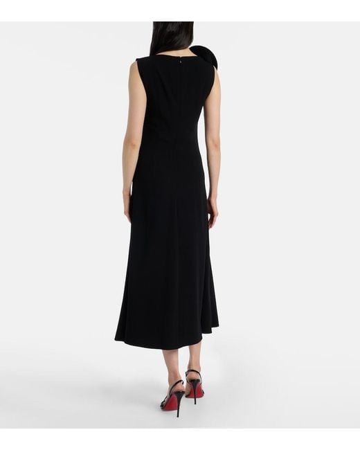 Roland Mouret Black Floral-Applique Crepe Midi Dress