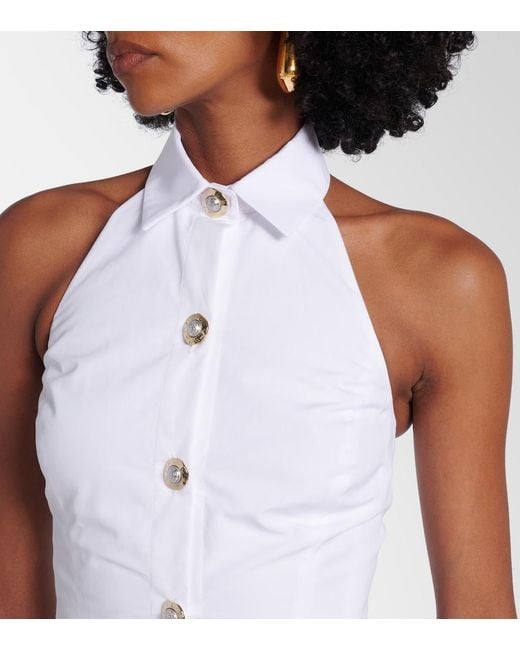 Balmain White Flared Cotton-Poplin Halter-Neck Mini Shirt Dress