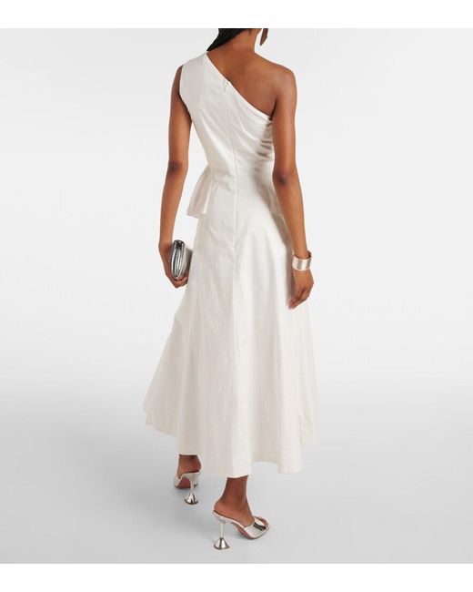 Roland Mouret White One-Shoulder Cotton Poplin Midi Dress