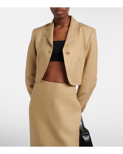 Max Mara Natural Buono Cropped Linen Blazer