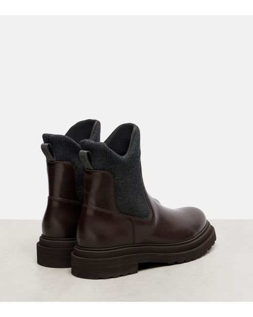 Brunello Cucinelli Black Leather Sock Boots