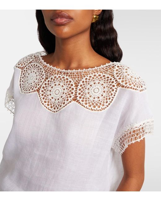 Nili Lotan White Caila Crochet-Trimmed Ramie Top