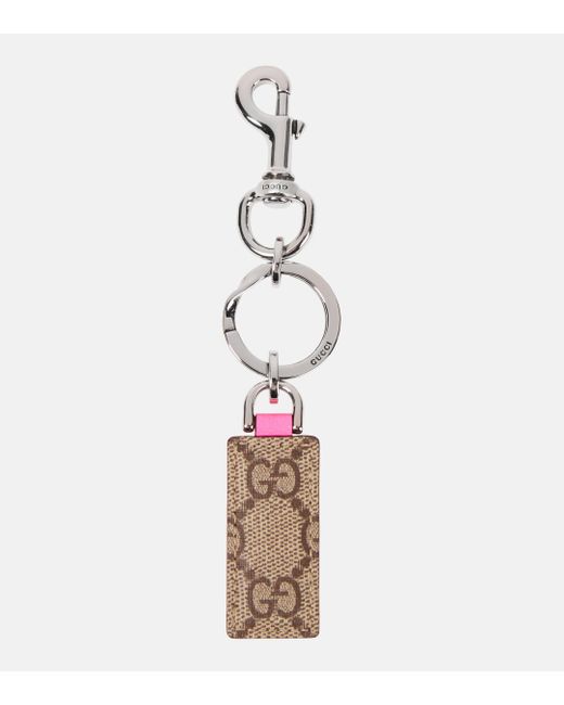 Gucci White Ophidia Leather-trimmed Canvas Keychain
