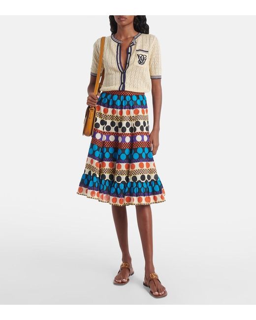 Valentino Blue Printed Cotton Midi Skirt