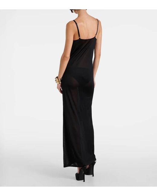 Vestido Lencero De Jersey Saint Laurent de color Black