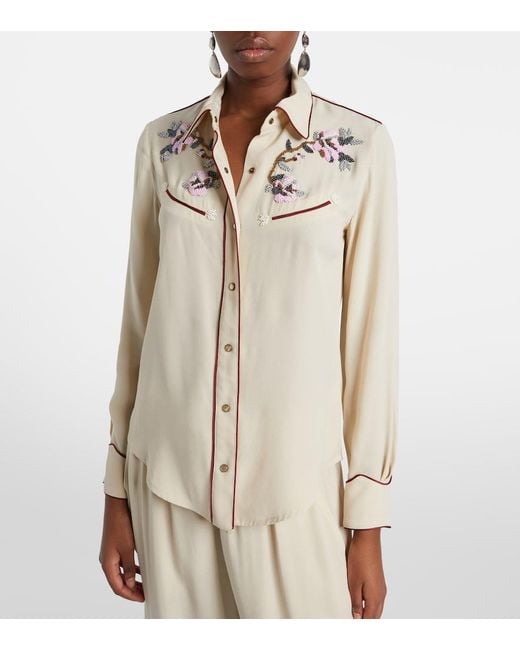 Isabel Marant Natural Yzea Beaded Cady Shirt