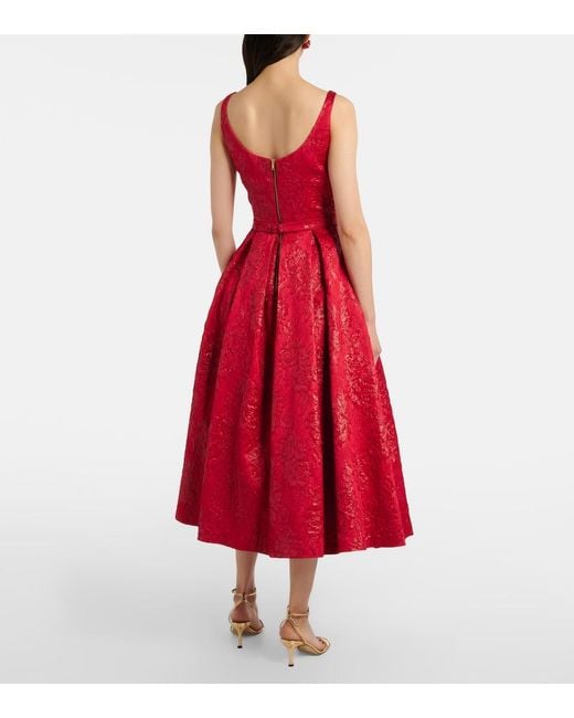 Safiyaa Red Asher Floral Jacquard Midi Dress