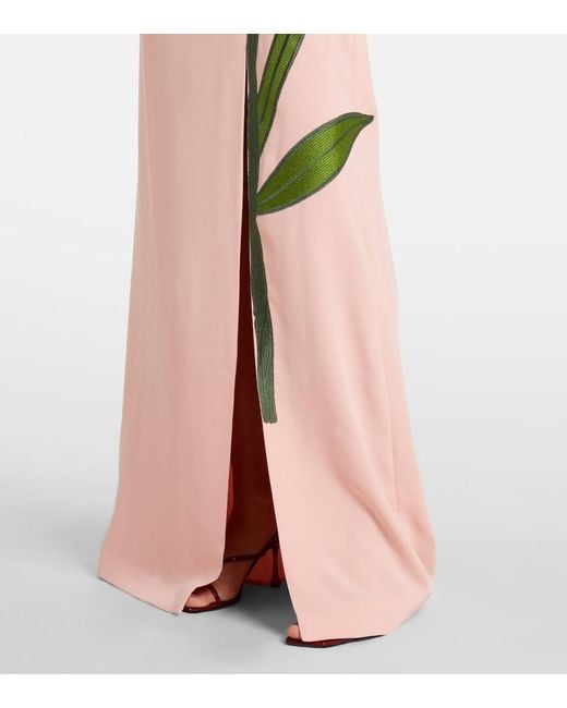 Costarellos Pink Margita Floral Crepe Corset Gown