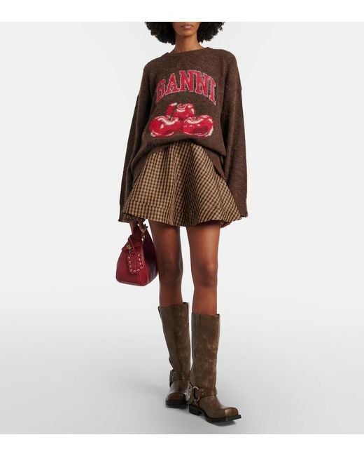 Ganni Red Printed Alpaca And Wool-Blend Sweater
