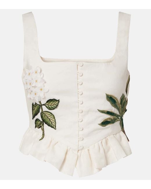 Agua Bendita White Eslabon Wild Applique Linen Crop Top