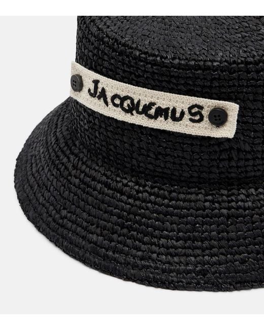 Jacquemus Black Le Bob Plage Raffia Bucket Hat