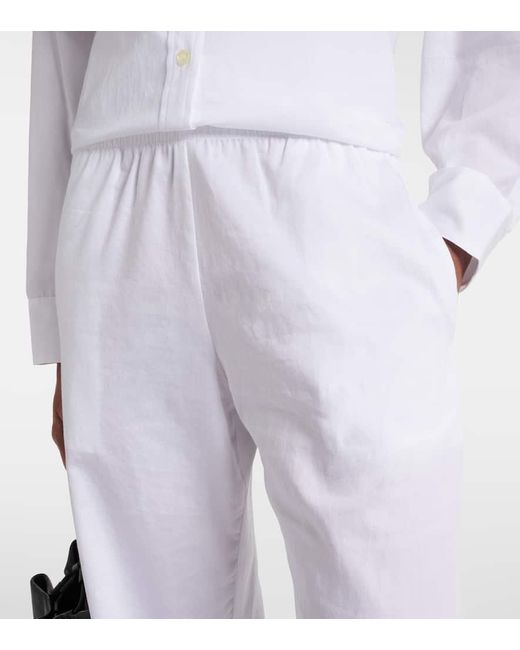 Leset White Yoko Mid-Rise Cotton Wide-Leg Pants