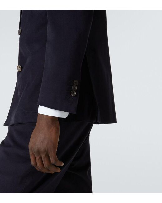 Thom Sweeney Blue Double-Breasted Brushed Cotton Suit for men
