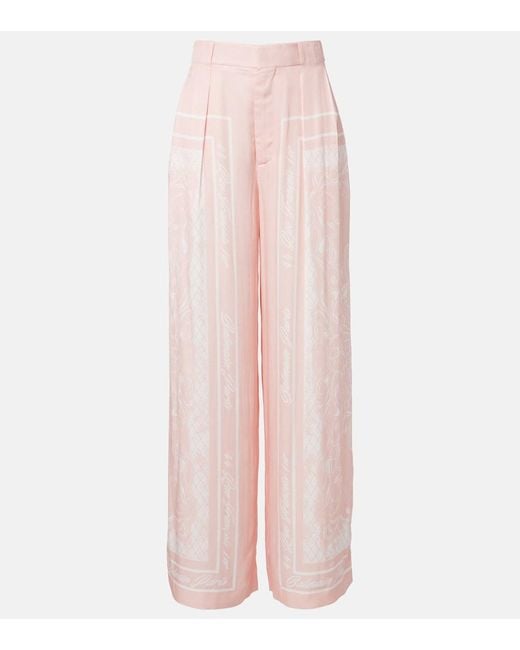 Balmain Pink Printed Satin Palazzo Pants