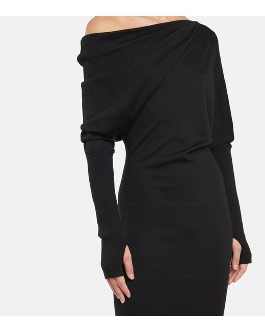 Tom Ford Black Cashmere And Silk Off-Shoulder Midi Dress