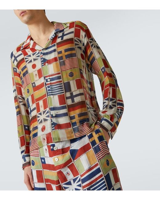 Bode Multicolor International Printed Silk Shirt for men