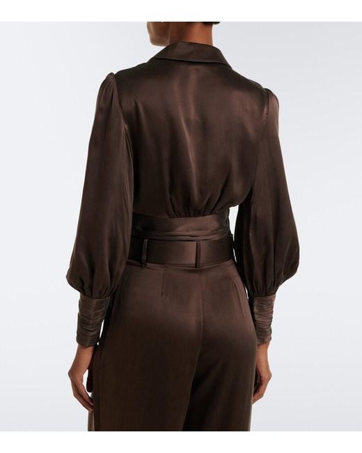 Zimmermann Brown Silk Satin Wrap Top