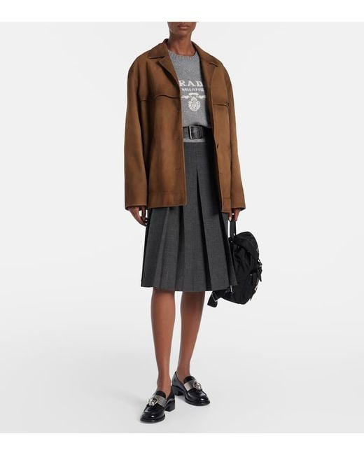 Prada Gray Intarsien-Pullover Aus Kaschmir