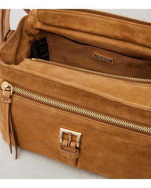 Prada Metallic Explore Medium Suede Shoulder Bag