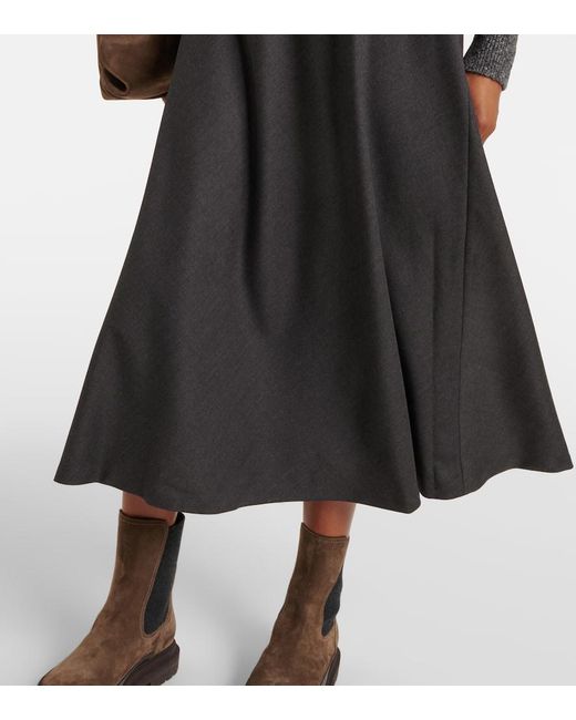 Brunello Cucinelli Black Wool-Blend Midi Skirt