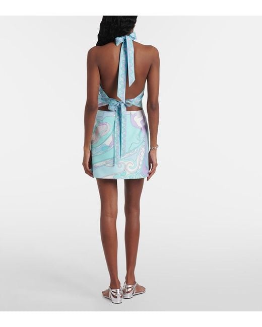 Emilio Pucci Blue Orchidee Silk Twill Miniskirt