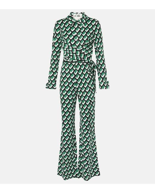 Diane von Furstenberg Green Michele Printed Jumpsuit