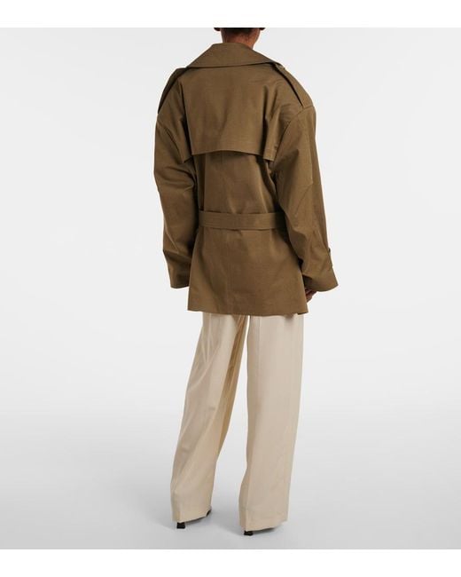 Frankie Shop Green Zurich Oversized Cotton Cropped Trench Coat