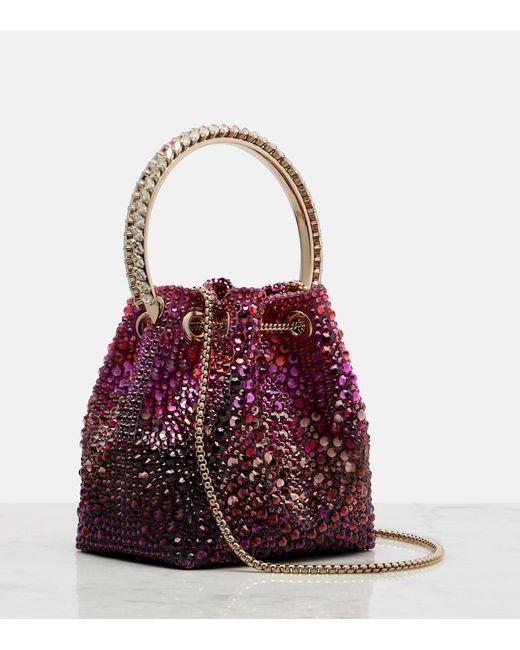 Jimmy Choo Red Bon Bon Embellished Satin Bucket Bag