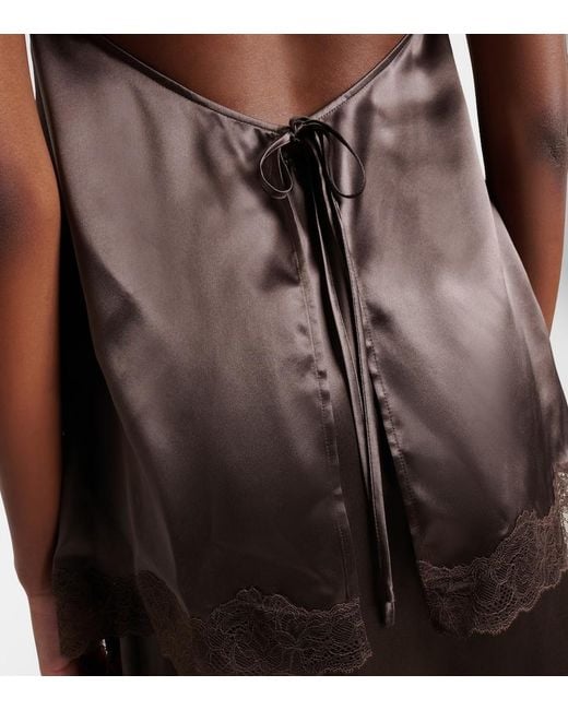Magda Butrym Brown Floral-Applique Lace-Trimmed Silk Satin Top