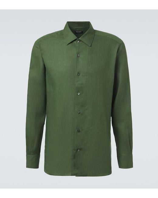 Zegna Green Linen Shirt for men