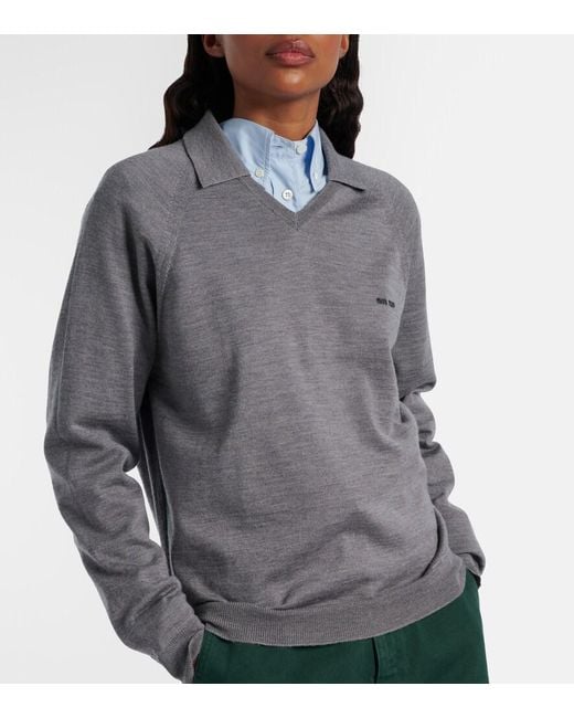 Miu Miu Gray Virgin Wool Polo Sweater
