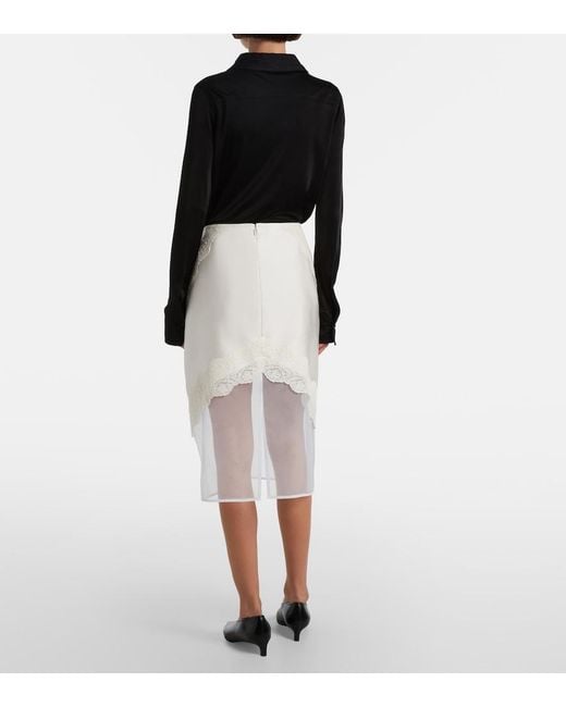 Jil Sander White Lace-Trimmed Satin Midi Skirt