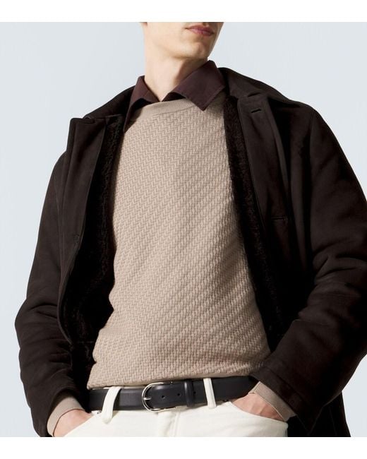 Brioni Black Shearling-Lined Suede Coat for men