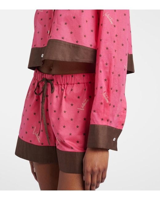 Valentino Red Cropped Printed Cotton Shirt