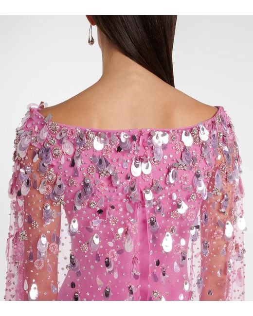 Jenny Packham Pink Bittersweet Beaded Caped Gown