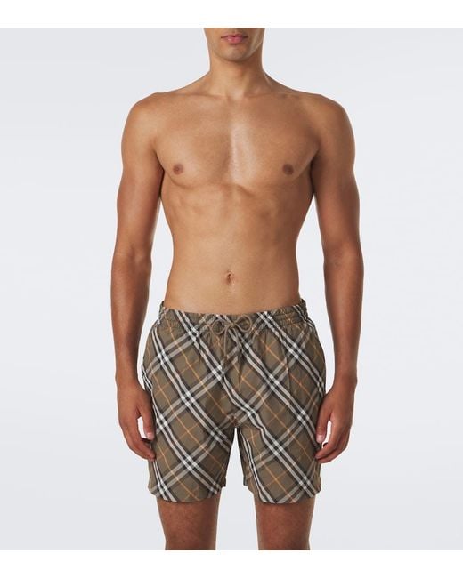 Burberry Brown Check Swim Trunks for men